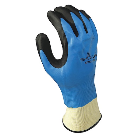 Cold Protection Coated Gloves, Nitrile Palm, Acrylic Terry Lining, Black/Blue/White, M ( 8 )