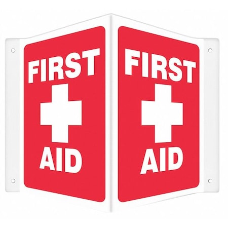 FIRST AID, 14 in W x 12 in H, V-Shape Projection, PETG, 480Y31