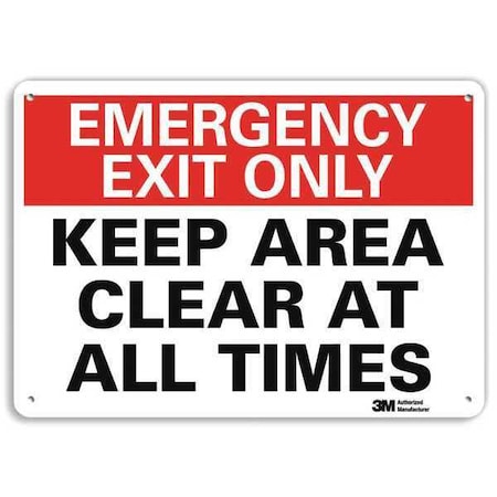 Exit Sign, Recycled Aluminum, 14" W, 10" H, Emergency Exit Only Keep Area Clear At All Times, White