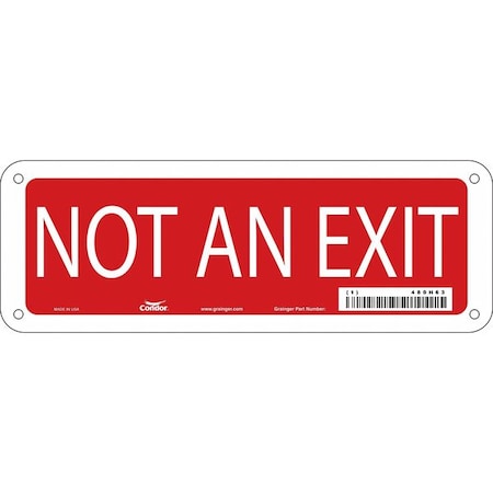 Exit Sign, Aluminum, 10" W, 3-1/2" H, Not An Exit, Red, White