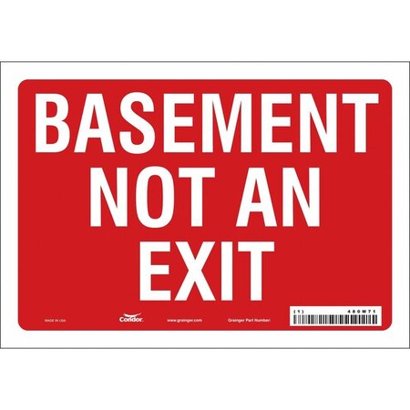 BASEMENT NOT AN EXIT, 10 in W x 7 in H, Vertical Rectangle, Vinyl, 480M71