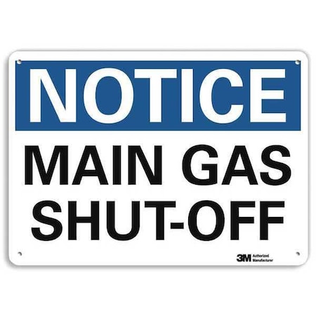 Notice, Main Gas Shut Off, 10 in x 14 in, Horizontal Rectangle, Aluminum, U5-1315-NA_14x10