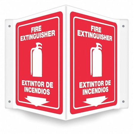 High Visibility Safety Sign, 12 in Height, 14 in Width, PETG, V-Shape Projection, English, Spanish