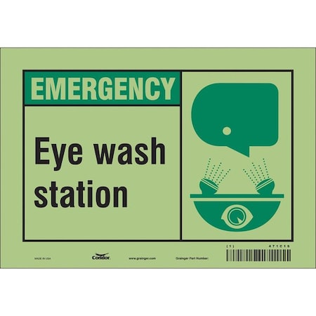 Emergency, Eye Wash Station, 10 in W x 7 in H, Vertical Rectangle, Glow Vinyl, 471C16