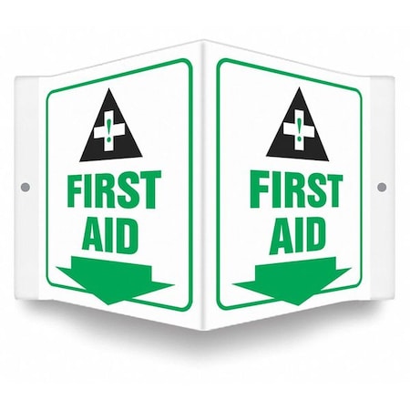 FIRST AID, 8 1/2 in W x 6 in H, V-Shape Projection, PETG, 480Y33