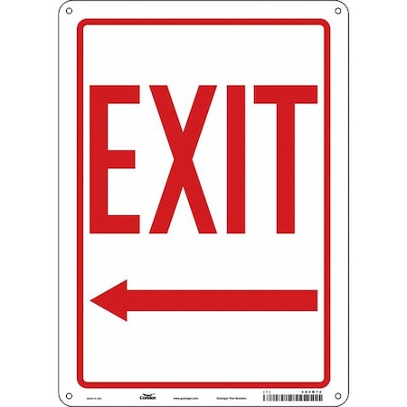 Exit Sign, Aluminum, 10" W, 14" H, Exit, Red, White