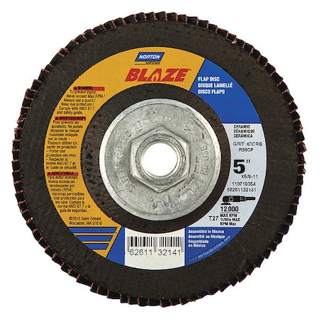 Flap Disc,Coarse,40 Grit,5" dia.