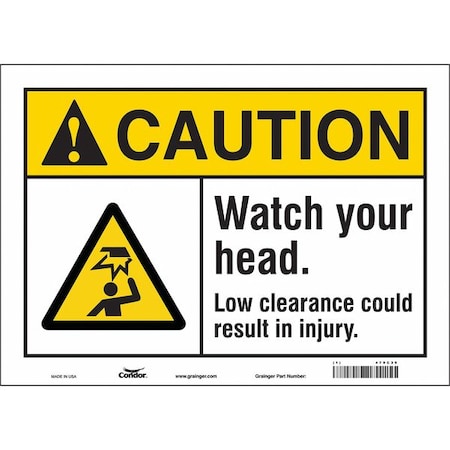 Caution, WATCH YOUR HEAD. LOW CLEARANCE COULD RESULT IN INJURY., 14 in W x 10 in H, Vinyl, 479C39