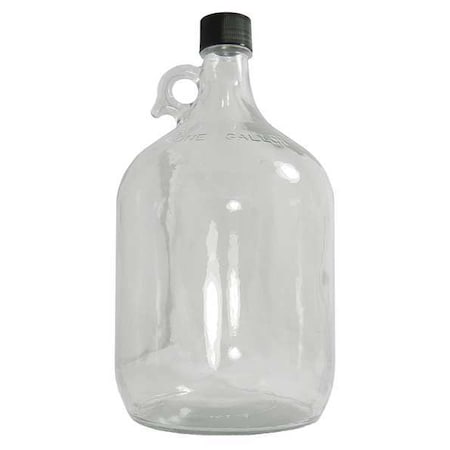 Jug, 3.79 L Capacity - mL, 1 gal Capacity - oz, Screw On Closure, Glass, Integral Shoulder Handle