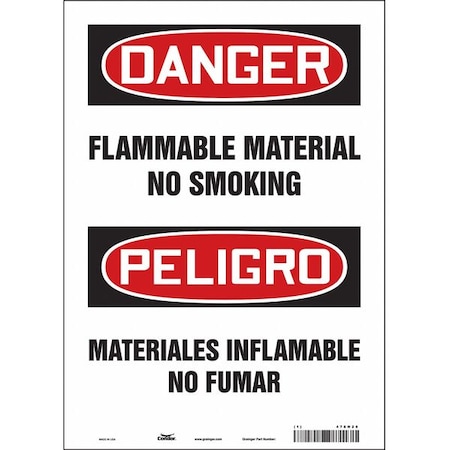 Danger Sign, 14 in H, 10" W, Vinyl, Vertical Rectangle, English, Spanish, 478H29