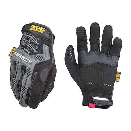 Mechanics Impact Gloves, Synthetic Leather Palm, 11, Black