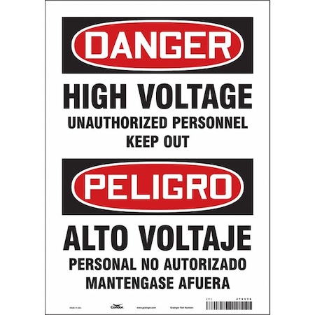 Safety Sign, 14 in Height, 10 in Width, Vinyl, Vertical Rectangle, English, Spanish, 479V26