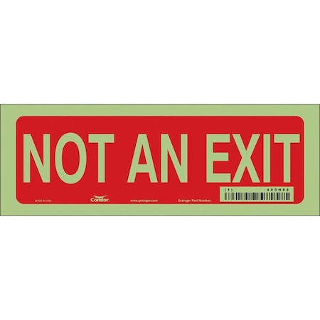 Exit Sign, Vinyl, 10" W, 3-1/2" H, Not An Exit, Red, White