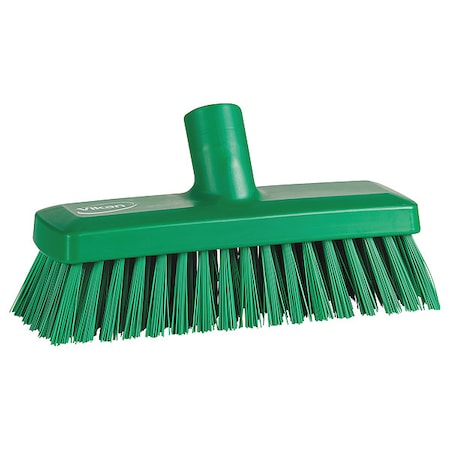 3 in W Deck and Wall Brush Head, Stiff, Not Applicable L Handle, 8 57/64 in L Brush, Green