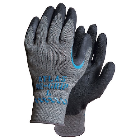 Coated Gloves, Latex, Crinkled, Palm, 3 Abrasion Level, Black/Gray, L (9) 1 PR, Vendor Pack