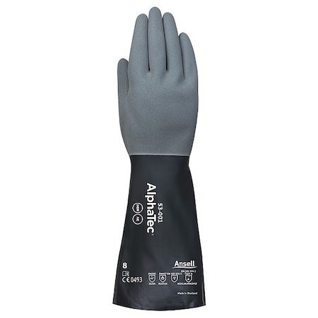 AlphaTec Chemical Resistant Gloves, Neoprene, Nitrile, 13 in L, 17 mil, Black/Gray, 9, 1 PR