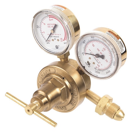 Gas Regulator, Acetylene, Single Stage, 0.965"-14 Inlet, 9/16"-18 Outlet, 0 to 15 psi