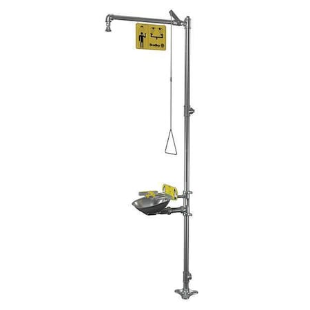 Shower with Eyewash, Floor Mount, Stainless Steel Pipe, 94 1/8 in H, Stainless Steel Bowl, Gray