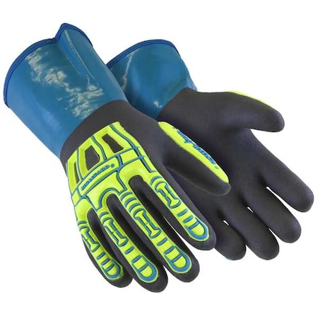 HexChem(R) 7071 Chemical Resistant Gloves, 9 in L, 15 ga, Black, Blue, Yellow, XL/10, 1 PR