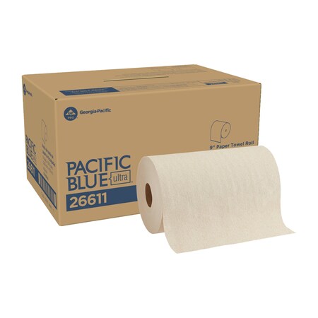 Pacific Blue Ultra Hardwound Paper Towels, 1 Ply, Continuous Roll Sheets, 500 ft, Brown, 6 PK