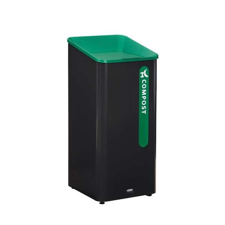 23 gal Square Recycling Can, Flat with Top Opening, Black, 1 Openings
