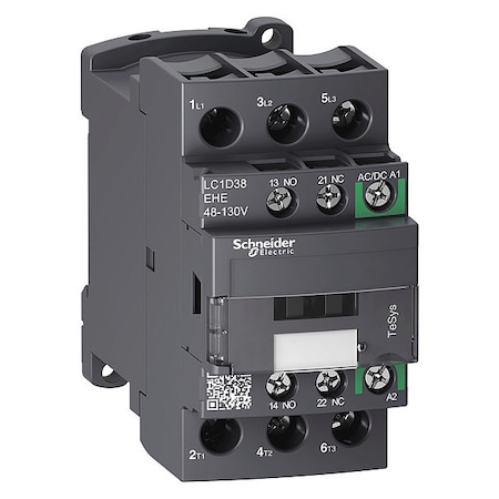 IEC Magnetic Contactor, 1NC/1NO, 48V-130V AC/DC, 3 P, Non-Reversing, Screw Clamp