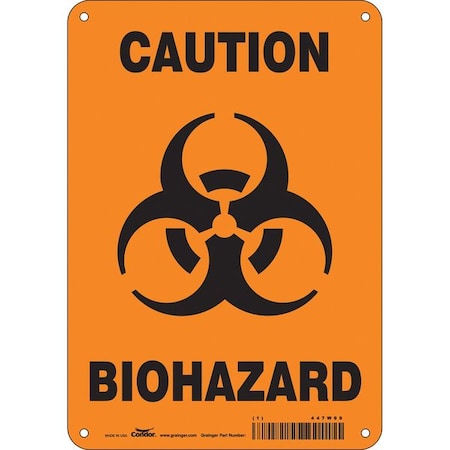 Biohazard Sign, 10 in H, 7 in W, Polyethylene, Horizontal Rectangle, English, 447W99