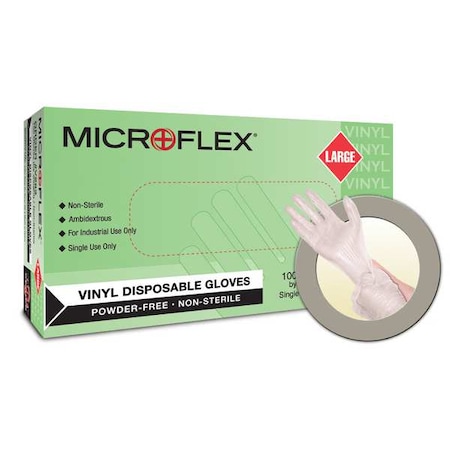 Microflex V28, Disposable Gloves, 2.8 mil Palm, Vinyl, Powder-Free, M ( 8 ), 100 PK, Clear