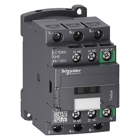 IEC Magnetic Contactor, 1NC/1NO, 48V-130V AC/DC, 3 P, Non-Reversing, Screw Clamp