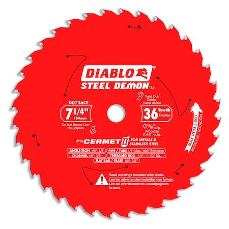 Circular Saw Blade, Cermet, Dia 7.25 in