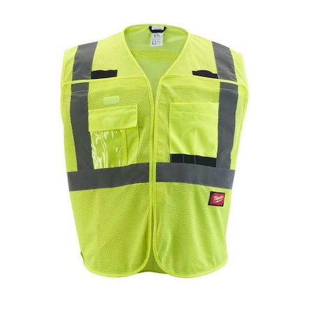 Class 2 Breakaway High Visibility Yellow Mesh Safety Vest - 4X-Large/5X-Large