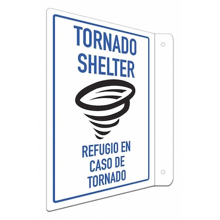 Tornado SHELTER, English/Spanish, 12 in x 8 in, L-Shape Projection, Aluminum, LCFL-0043-RA_8x12