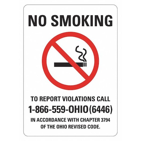 No Smoking, 5 in W x 7 in H, Vertical Rectangle, Reflective Sheeting