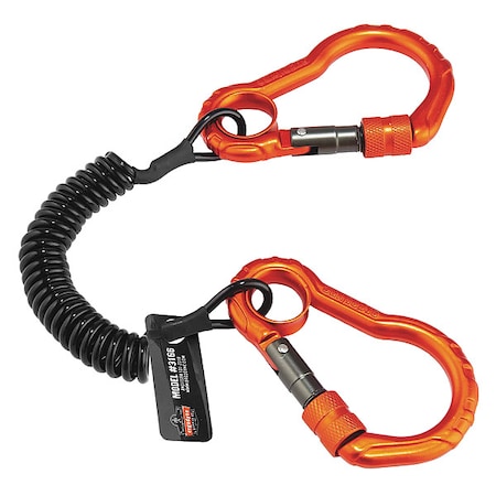 Coiled Lanyard, 4 ft., 2 lb. Weight Capacity, Black/Orange