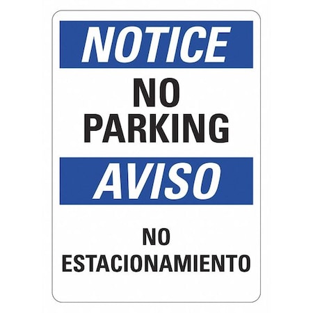 No Parking Sign, 10" W, 14" H, English, Spanish, Recycled Plastic, Blue, White