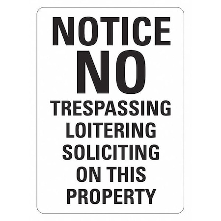 No Trespassing Sign, 14 in Height, 10 in Width, Aluminum, Vertical Rectangle, English