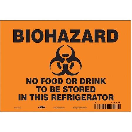 Biohazard Sign, 7 in H, 10 in W, Vinyl, Vertical Rectangle, English, 447W05