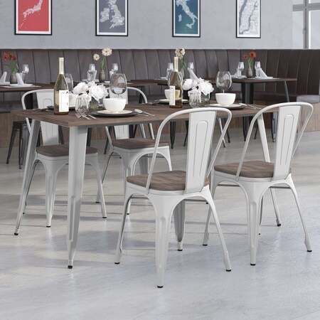 Silver Metal Table Set with Wood Top and