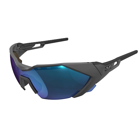 Type-E, Safety Glasses, Anti-Fog & Anti-Scratch, Blue Mirror Lens, Gray Frame, Full-Frame