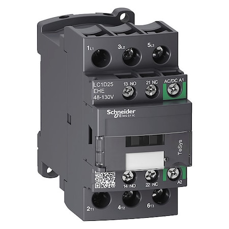 IEC Magnetic Contactor, 1NC/1NO, 48V-130V AC/DC, 3 P, Non-Reversing, Screw Clamp