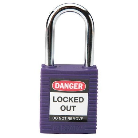 Lockout Padlock, Keyed Different, Nylon, Purple, 1 1/2 in Shackle Height, 1 1/2 in Body Width