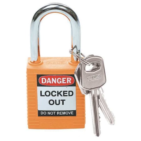 Lockout Padlock, Keyed Alike, Nylon, Orange, 1 1/2 in Shackle Height, 1 1/2 in Body Width, 3 PK