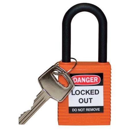 Lockout Padlock, Keyed Different, Nylon, Orange, 1 1/2 in Shackle Height, 1 1/2 in Body Width