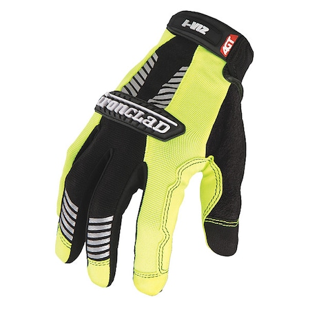 I-Viz(R) Hi-Vis Mechanics Gloves, Synthetic Leather Palm, Nylon, Spandex Back, M, Green