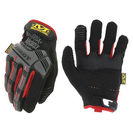 Mechanics Gloves, TPR Back, Hook-and-Loop, Black/Red, 12
