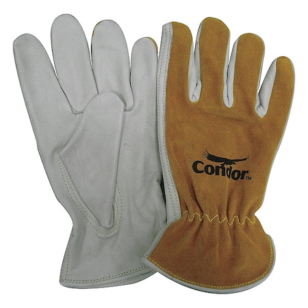 Leather Drivers Gloves, Cowhide, Shirred Slip-On, Keystone Thumb, Gunn Cut, Brown/White, L 1 PR