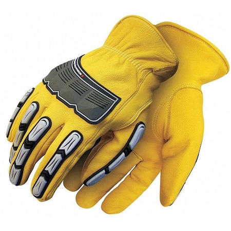 Leather Drivers Gloves, Shirred Slip-On Cuff, Keystone Thumb, Yellow, S, 1 PR