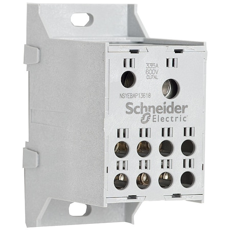 Power Distribution Block, Finger-Safe, 1 Pole, 335 A Copper, 600 V AC/DC, DIN Rail