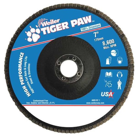 7" Abrasive Flap Disc Angled (TY29) Phenolic Backing 60Z 7/8" Arbr Hl