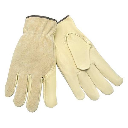 Leather Drivers Gloves, Pigskin, Shirred Slip-On, Keystone Thumb, Gunn Cut, Beige, XL 1 PR